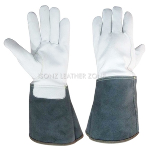 Guantes de Seguridad de Cuero Blanco, Largos hasta la Muñeca, Transpirables, de Cuero Genuino, para Soldadura TIG con Argón - Product Image 2