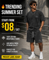 Conjunto de Verano Transpirable de Dos Piezas con Logotipo Personalizado, Pantalones Cortos y Camiseta con Lavado Ácido y Lavado a la Piedra, 100% Algodón, Tallas Grandes