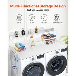 2-Tier White 54\" Width X 27\" Depth Laundry Counter Storage Organization Universal Fit Wood <b>Washer</b> Dryer Topper Top Counter - Product Image 2