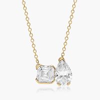 Collar con Colgante de Compromiso de Oro de 14K con Diamante Cultivado en Laboratorio Toi Et Moi, Corte Asscher en Forma de Pera, Color Blanco D, Certificado IGI, Chapado en Rodio