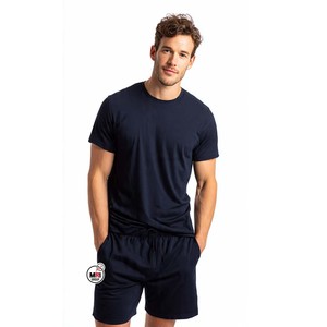 Men Navy Blue T-Shirt And Short <b>Set</b> Crew Neck Solid Color Breathable Wholesale Outdoor Summer Wear Matching <b>Set</b> Plain Sportswear - Product Image 1