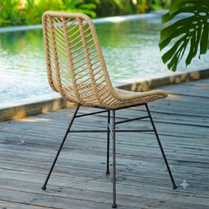 Silla de Comedor Moderna de Mimbre Sintético para Exteriores con Patas de Metal Negro, Resistente al Agua, para Patio, Cafetería, Restaurante, Venta al Por Mayor - Product Image 4