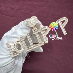 VVS Moissanite Brilliant Cut Lollipop Custom Name Letter Pendant 925 Sterling <b>Silver</b> Personalized <b>Initial</b> <b>Necklace</b> Jewelry Gift - Product Image 1