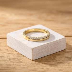 One Side Round Brilliant Cut Diamond Engagement Ring 0.20ct Set 10K 14K 18K Solid Gold Stacking Wedding Band Bridal Ring - Product Image 1