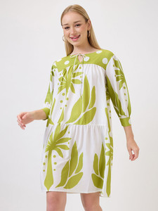 เดรสสั้นแขนสั้นลายดอกไม้พิมพ์ลายสไตล์ลำลองสำหรับผู้หญิงแฟชั่นใหม่รับซัมเมอร์ ทรงหลวมเอวธรรมชาติ  รักษ์โลก - Product Image 2