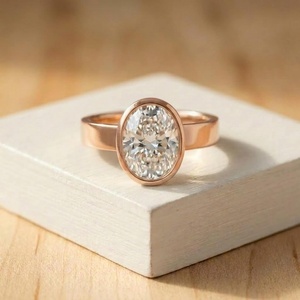 แหวนเพชรทรงรีเจียระไนแบบเบเซลเซ็ต 3 กะรัต เพชรเพาะเลี้ยงในทองคำแท้ 10k 14k 18k สี E ความใส VVS สำหรับงานปาร์ตี้ - Product Image 3