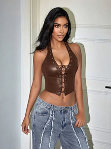 Top Corto de Verano para Mujer, con Tirantes Cruzados, Hombros Descubiertos, de Cuero Plisado, Sexy 2026 - Product Image 6