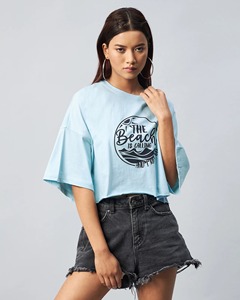 เสื้อยืดครอปทรงหลวม แขนสั้น คอกลม ผ้าฝ้าย สไตล์สตรีทแวร์ลำลอง สำหรับผู้หญิง - Product Image 1