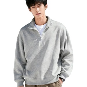 Men's Blank Oversized Half Zip Sweatshirt <b>Mock</b> <b>Neck</b> Plain Cotton Casual Streetwear Pullover <b>Top</b> - Product Image 1
