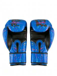 Nouveautés : Gants de boxe Fairtex en cuir personnalisés, imprimé bleu effet éclaboussures, avec fermeture auto-agrippante, pour le kick-boxing et l'entraînement MMA - Product Image 2