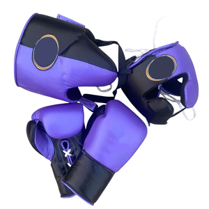 Gants de boxe professionnels, protège-tête, protège-glandes, équipement de protection pour entraînement MMA, logo personnalisé, ensemble d'équipement de boxe violet et noir - Product Image 1