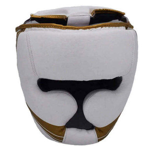 White <b>Boxing</b> Head Guard with Gold Trim Protective Gear for Adults Unisex Hook & Loop Closure Universal Use - Product Image 1