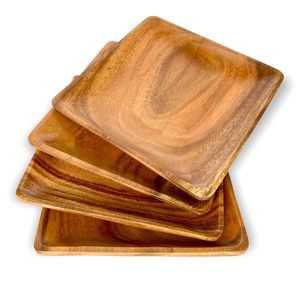 Juego de 4 Platos Cuadrados de Madera de Acacia de Lujo, Platos de Madera Natural para Servir Cena, Aperitivos y Postres - Product Image 1