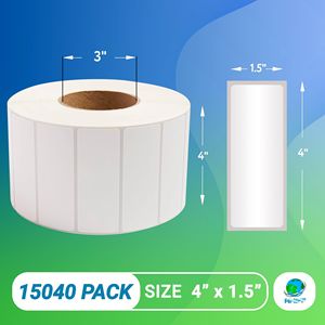 Etiquetas de transferencia térmica blancas de 4x1,5 pulgadas, papel de impresora de etiquetas térmicas industriales perforadas autoadhesivas, etiquetado de núcleo de 3 pulgadas - Product Image 2