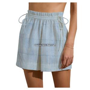 Shorts de week-end Bagru imprimés à cordon de serrage pour femme, en coton, style loungewear d'été, imprimé bloc, pour la plage - Product Image 5