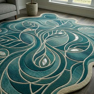 Alfombra Moderna de Hojas Abstractas Color Verde Azulado, Forma Novedosa, Felpa, Antideslizante, para Sala de Estar, Decoración del Hogar, Dormitorio - Product Image 2