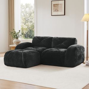Divano Ergonomico a L Senza Struttura in Velluto Morbido con Design Trapuntato, Spugna ad Alta Densità 32D, Nessun Montaggio Richiesto per Soggiorno - Product Image 2