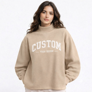 Pull col roulé bleu marine pour femme, à manches bouffantes, tricoté, coupe oversize, avec impression de lettres personnalisée, pour l'hiver - Product Image 2