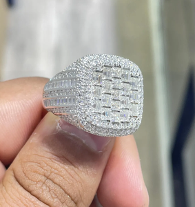 Silver Hip Hop <b>Ring</b> Baguette Cut Diamond <b>Iced</b> Out Rhodium Plated VVS Moissanite Diamond Jewelry For Unisex Wear <b>Ring</b> - Product Image 2