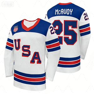 Maillot de hockey sur glace USA unisexe, col en V, manches longues, imprimé par transfert thermique, respirant, anti-humidité, 220g polyester, vêtements de sport - Product Image 2