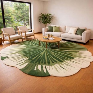 Tapis de salon moderne en laine à motif botanique, antidérapant, adapté aux animaux domestiques, extra épais, tufté, rectangulaire, vert Crea - Product Image 2