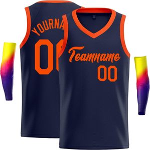 Maillot de basketball sublimé sans manches dégradé bleu-orange en maille respirante unisexe adulte col en V vêtement de sport - Product Image 4