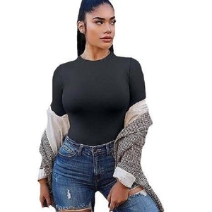 Women's Ribbed Long Sleeve Off-the-shoulder Solid Color T-Shirt Breathable Eco-Friendly Skinny Fit <b>Crop</b> <b>Top</b> Yoga Black Pink - Product Image 6