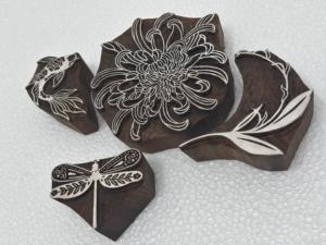 Hand Carved Wooden Printing Blocks <b>Floral</b> Design Wood Stamp Blocks for Textile Printing Craft and DIY Projects - Product Image 4