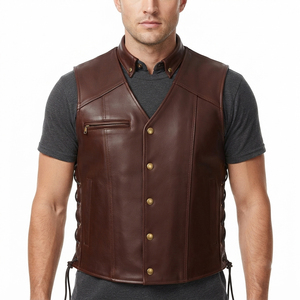 <b>Men's</b> Premium Quality <b>Leather</b> Riding <b>Waistcoat</b> <b>Men</b> Button Up Sleeveless <b>Leather</b> Vest <b>Men's</b> <b>Leather</b> <b>Waistcoat</b> with Side Lace - Product Image 1
