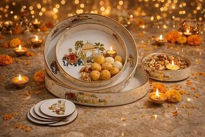 Elegante Bandeja de Hierro Metálico Pichwai para Servir, Regalar, Decorar, Festivales y Cestas - Product Image 2