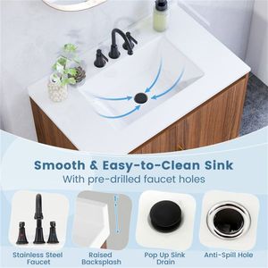 Ensemble de lavabo de salle de bain en noyer 31'' x 19'' x 41'' - Meubles élégants avec une construction durable - Product Image 6