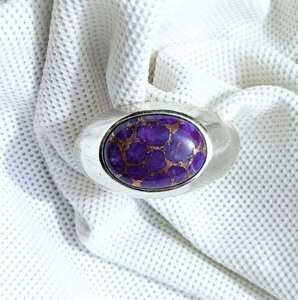 Anillo de Cobre Púrpura Natural con Turquesa para Hombre, Plata de Ley 925, Anillo de Piedras Preciosas Hecho a Mano, Joyería de Lujo, Venta al Por Mayor - Product Image 1