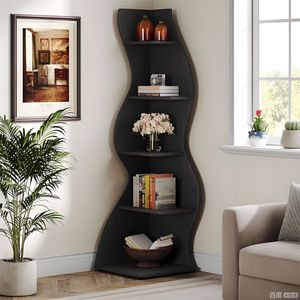 Modern Wave Shaped <b>Corner</b> Bookshelves Display <b>Stands</b> and Plant Racks for Small Spaces - Product Image 3