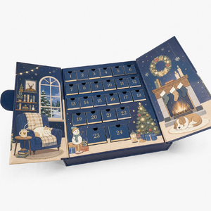 Calendario dell'Avvento di Natale Vuoto da 24 Giorni, Scatola Regalo Personalizzata Blu Navy a Forma di Libro, Confezione Magnetica in Cartone per il Conto alla Rovescia, Cioccolato - Product Image 2