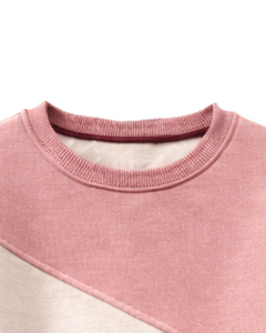 Sudadera de Mujer con Cuello Redondo y Bloques de Color Asimétricos, Tejida en Algodón, para Otoño e Invierno, Largo Regular, Manga Larga, Ecológica - Product Image 3