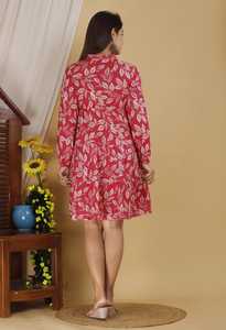 Robe midi évasée décontractée pour femme, imprimé feuilles rouges, style western, pour un look moderne printemps-automne - Product Image 3