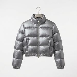 Chaqueta Corta Acolchada Metálica Brillante para Mujer, Cuello Alto, Cierre Completo, Abrigo de Invierno Ligero y Cálido, a la Moda, OEM - Product Image 1