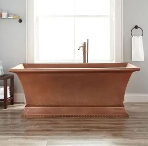 Pure Copper <b>Bath</b> Tub Handmade Antique Free Standing Skirted Base Modern Shined Double Slipper Budget-Friendly Bathroom - Product Image 2