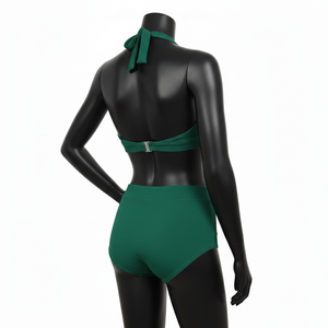 ชุดบิกินี่ผ้าโพลีเอสเตอร์ผสมสแปนเด็กซ์สีเขียวสุดหรู เนื้อผ้านุ่มยืดหยุ่น ปักโลโก้แบบแพทช์  รับผลิตตามแบบสำหรับผู้หญิง - Product Image 2