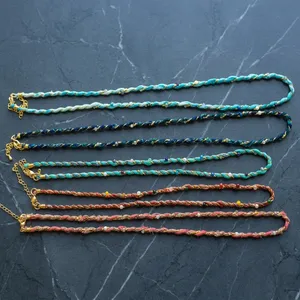 Collar de Cordón de Seda Trenzado Hecho a Mano Estilo Bohemio para Mujer, Joyería Textil Multicolor con Detalles en Oro, Ajustable, para Fiestas - Product Image 2