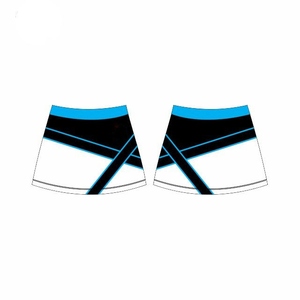 Robe de cheerleading bleue pour adulte avec pompons blancs, logo frontal, style jupe en spandex/polyester, uniforme - Product Image 4