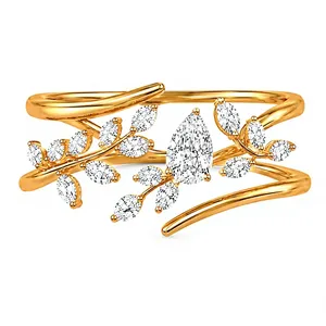 Anillo de compromiso de oro amarillo chapado para mujer con diamante talla pera, diseño de plantas, estilo romántico, engaste de puntas - Product Image 1