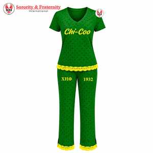 Vêtements personnalisés de la sororité grecque Chi Eta Phi, ensemble de pyjama pour femmes à pois avec bordure en dentelle, ensemble de vêtements de nuit personnalisé en 2 pièces - Product Image 6