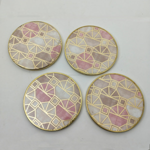 Luxury Leopard Print Enamel Coaster Set Round Black White Animal Print Drink Coasters with <b>Gold</b> <b>Trim</b> table Decor for Living Room - Product Image 6