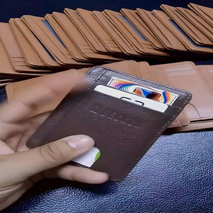 Minimalist Real Leather <b>Card</b> Holder Men's Slim <b>Sleeve</b> Clear Window ID Display Easy Thumb Notch Multi Slot Pocket Pouch For Cash - Product Image 2