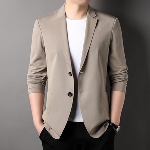 Blazer décontracté pour homme en soie glacée, col en V élastique, coupe ajustée, idéal pour la climatisation - Product Image 3
