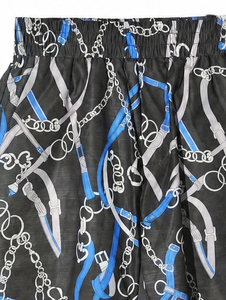 Pantalones Cortos Negros con Estampado de Cadena para Hombre, Cintura Elástica, Corte Relajado, Largura hasta la Rodilla, Estilo Urbano, OEM, ODM, Personalizados, Venta al Por Mayor - Product Image 5