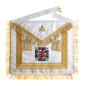 Delantal de los Caballeros Templarios con Borlas de Cadena Doradas, Cruz y Corona Bordadas, IN HOC VINCES, Cinturón Ajustable, Regalia Personalizada - Product Image 1
