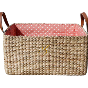 <b>Handmade</b> Water Hyacinth Storage Basket: Square Woven Hamper with Handles - Product Image 2