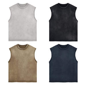 Débardeur en coton lourd respirant pour homme, lavage à l'acide, côtelé, broderie 3D, streetwear, col rond, coupe ample, court, boxy - Product Image 2